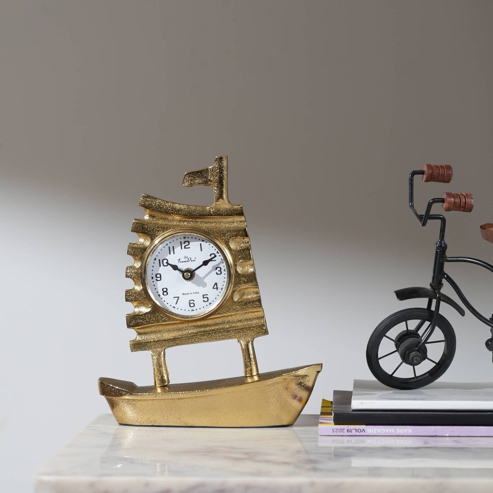 Decorative Table Clock with Gold Polished in Boat Shape-Desk clock