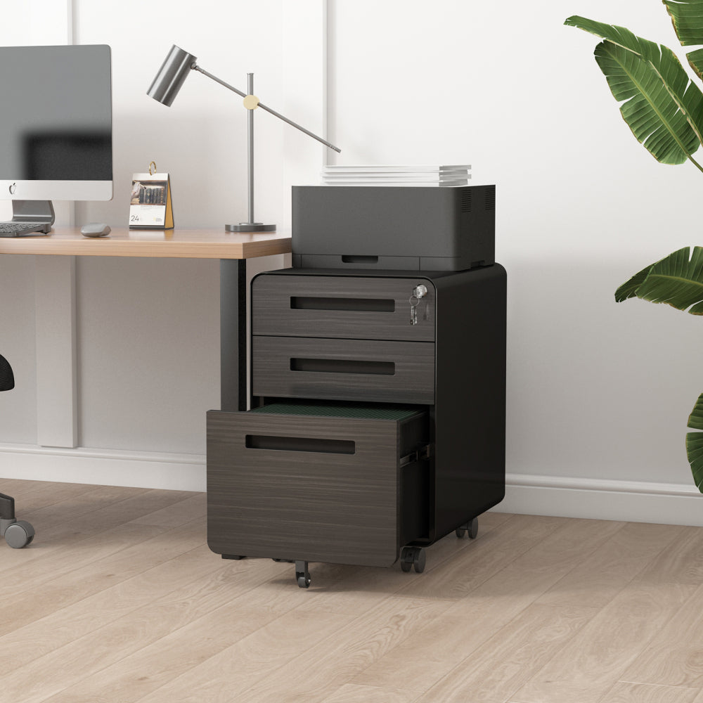 3 Drawer Mobile File Cabinet Under Desk Office,Simple Style Versatile Storage Cabinet for Legal/Letter/A4 Files, 5 Wheel Design Anti-Tilting Cold Rolled Steel Waterproof Moisture-Proof Black