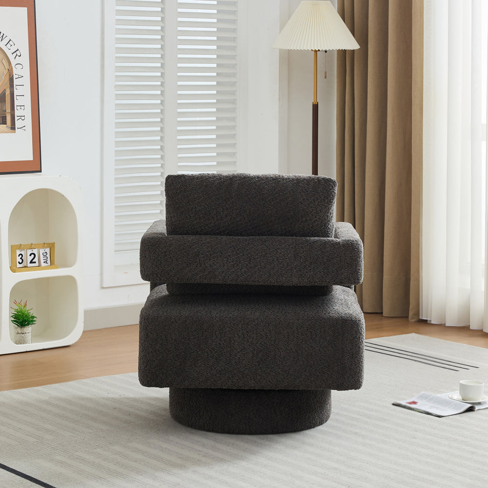 29.13" W Square Swivel Accent Chair, Modern Rotating Arm Chair with Open Back,360 Degree Rotation, Lounge Club Chair with Removable Back Cushion for Living Room, Hotel, Bed Room,Charcoal