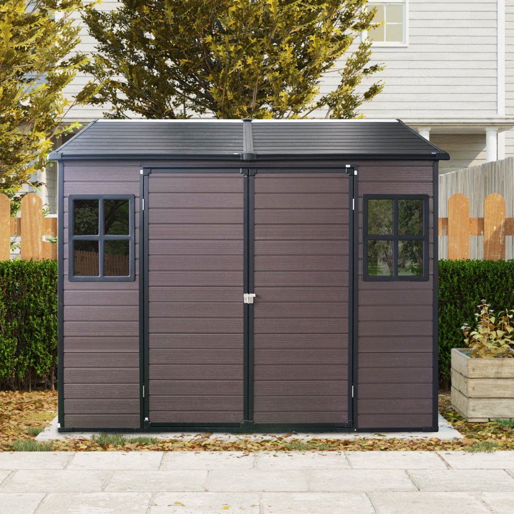 8 x 6ft  Resin Outdoor Storage Shed Waterproof Shed with Floor & Two Windows & Lockable Door, Tool Shed for Garden, Patio, Backyard ,Black