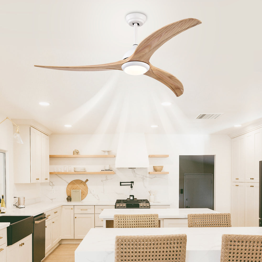 (Same SKU W1592P176976) 52" Ceiling Fan, Solid Wood Blades Ceiling Fan With Light with Remote Control, Noiseless Reversible Motor, 6 Speed ,3 Color ,for Patio Living Room, Bedroom,Indoor.(Matte White)