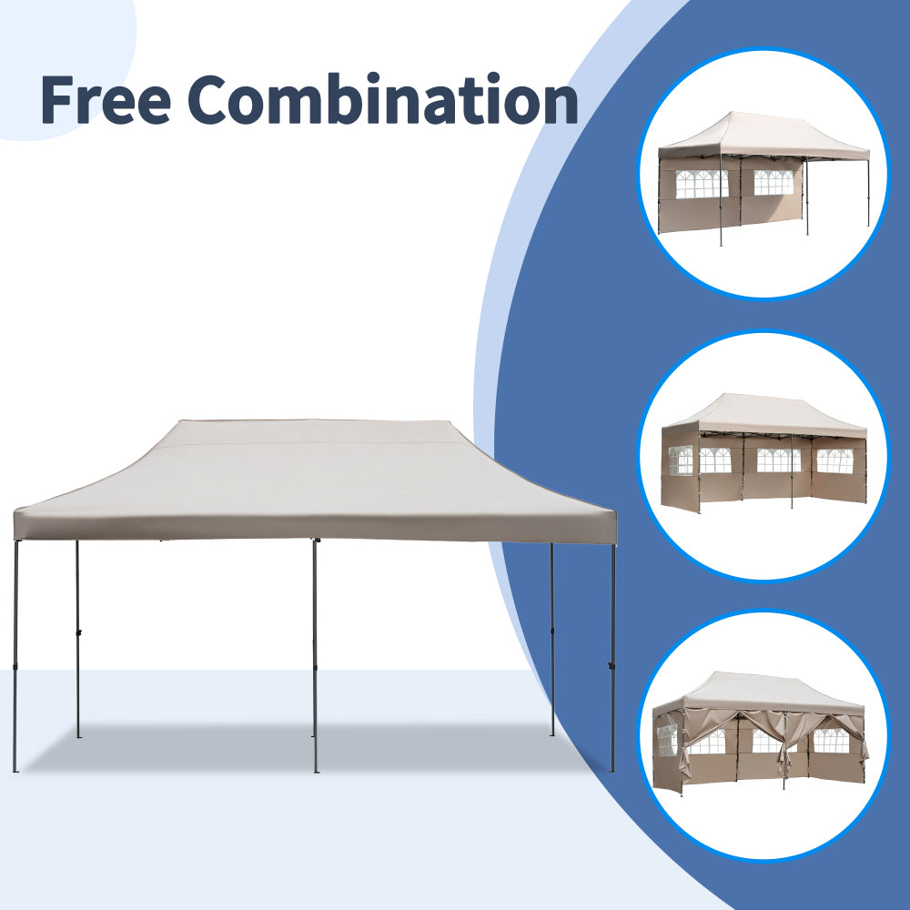 TREXM 10x20 Pop Up Canopy Tent with 6 Sidewalls, Heavy Duty Party Tent, UV and Waterproof Protection, 3 Height Adjustable Outdoor Canopy Tent with Roller Bag for Weddings, Events, and Beach, Khaki