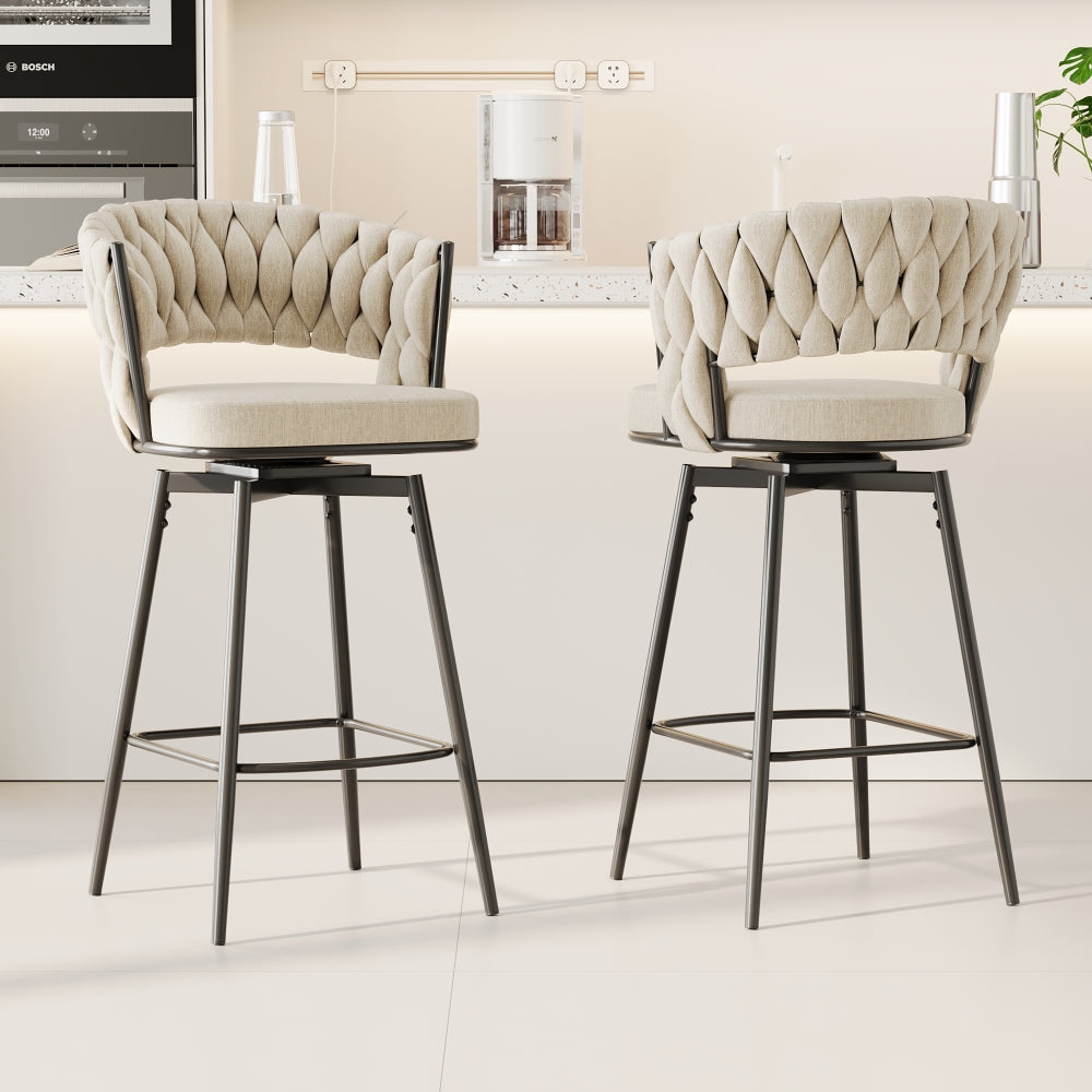 360°Swivel Bar Chairs set of 2, equipped with soft cushioned backrest counter stool, metal leg modern luxury kitchen chair, suitable for family dining, kitchen island