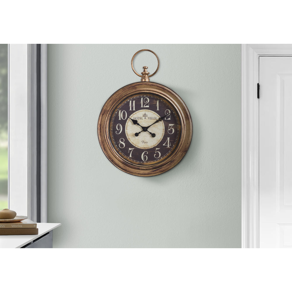 Clocks, 18" Round, Wall Clock, Antique Brown, Traditional