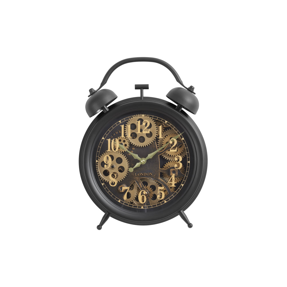 Clocks, 12" Round, Gear Mechanism, Table Clock, Brown, Transitional