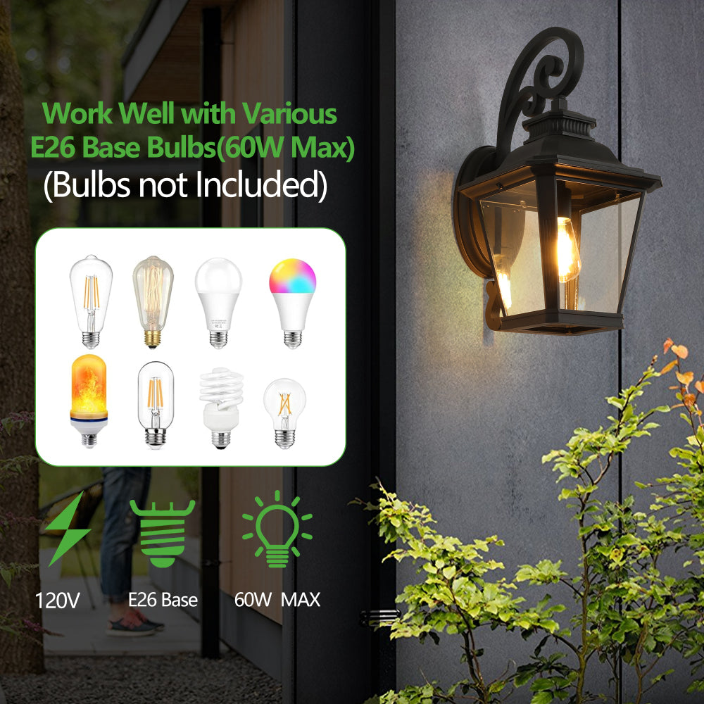 14" Outdoor Wall Lanterns 2-Pack, Black Waterproof Wall Sconce with Clear Glass Panels, Vintage Exterior Light Fixture for Porch, Patio, Garden, and Doorway (Bulb Not Included)