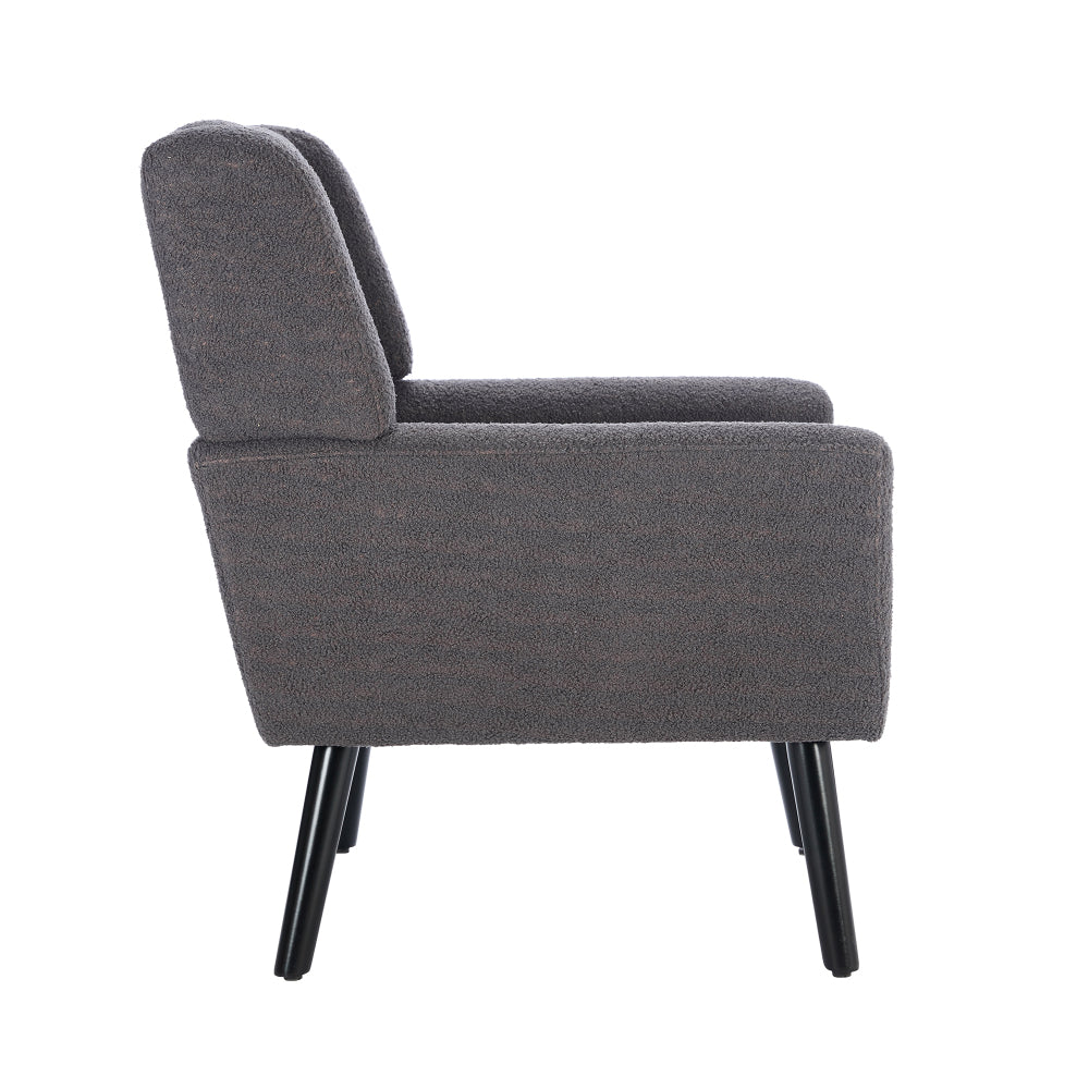 Modern Soft Teddy  Material Ergonomics Accent Chair Living Room Chair Bedroom Chair Home Chair With Black Legs For Indoor Home-Grey Teddy Fabric