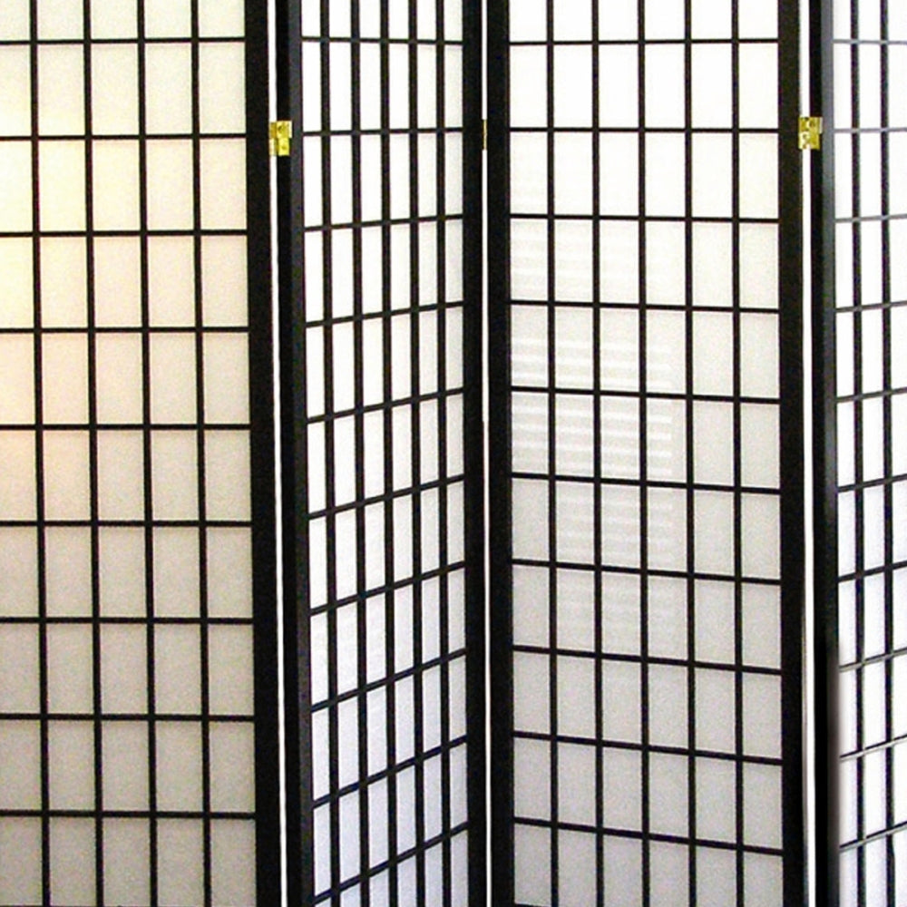 70" Tall 4-Panel Screen / Room Divider, Japanese Style with Black finish