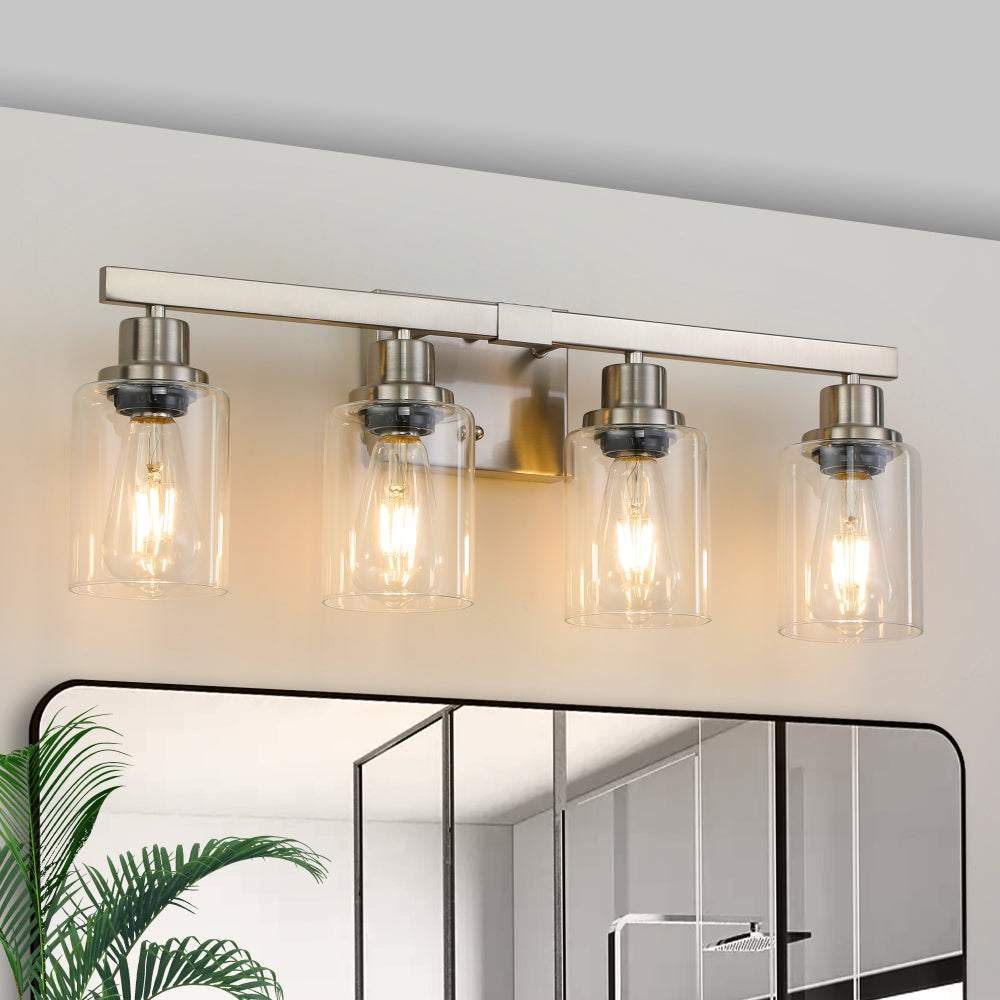 31" Golden 5-Light Vanity Light with Clear Glass Shades, Modern Iron Metal Bathroom Wall Fixture for Mirror, Ideal for Bathroom and Dressing Table (No Bulbs)