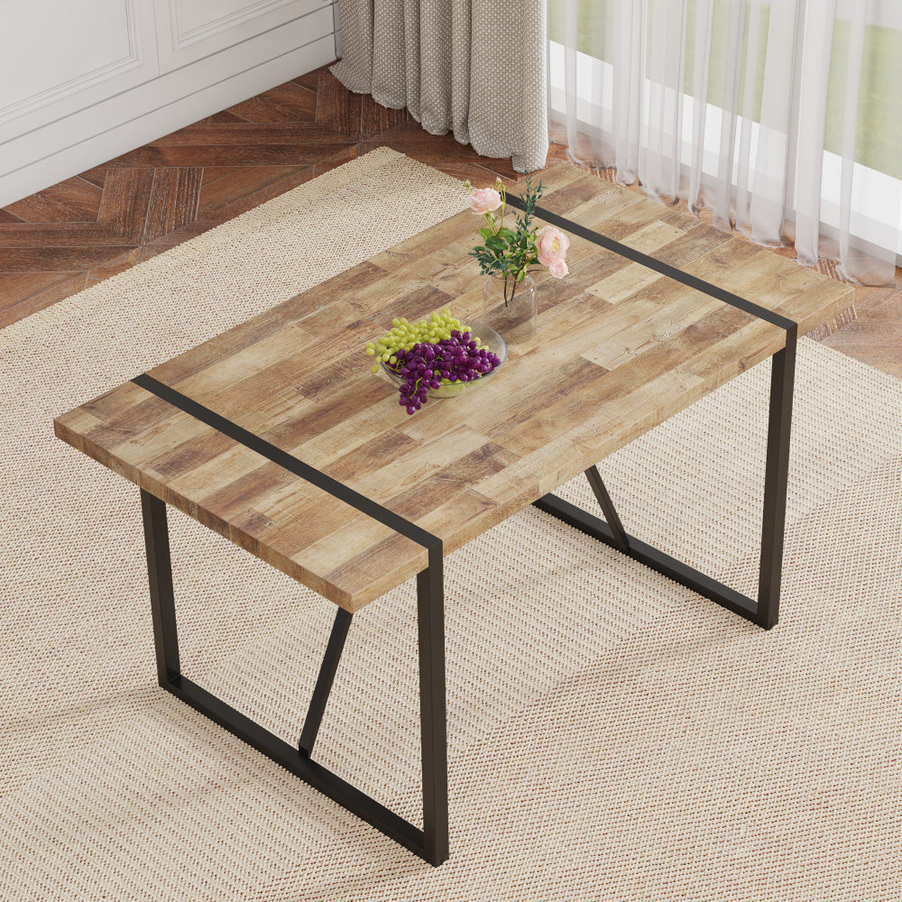 Rustic Industrial Rectangular Wood Dining Table For 4-6 Person, With 1.5" Thick Engineered Wood color Tabletop and Black Metal Legs,Desk For Kitchen Dining Living Room, 55.1" x 31.4"x 29.9"1529W115172