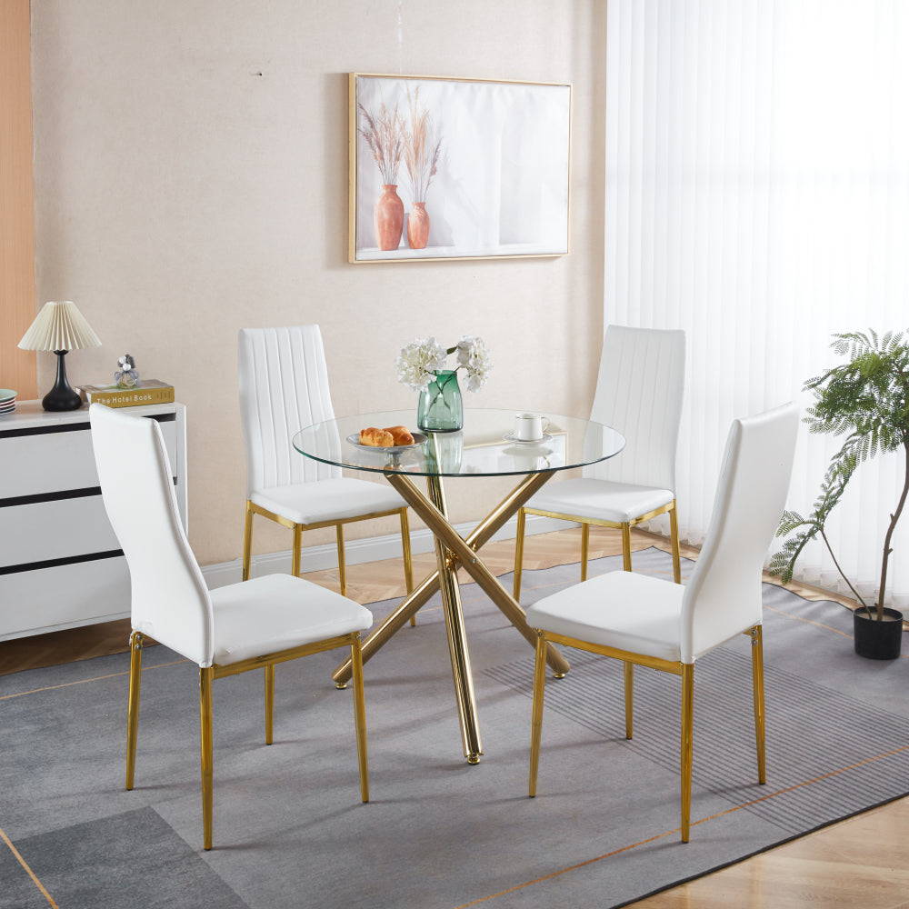 1+4,5pieces dining set, Table metal leg Mid-century Dining Table for 4-6 people With Glass  Table Top, Pedestal Dining Table, End Table Leisure Coffee Table.