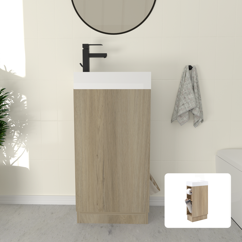 16 inch Bathroom Vanity Sink Combo for Small Bathroom - Natural Ash
