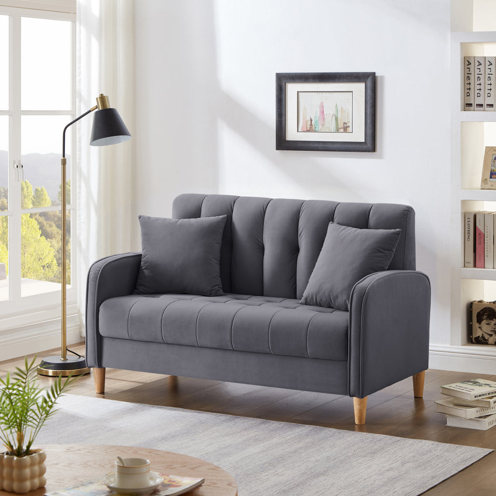 Modern Design Couch for Living Room Department Small Space Loveseat Smooth Velvet Upholstered Tufted Sofa Light Blue