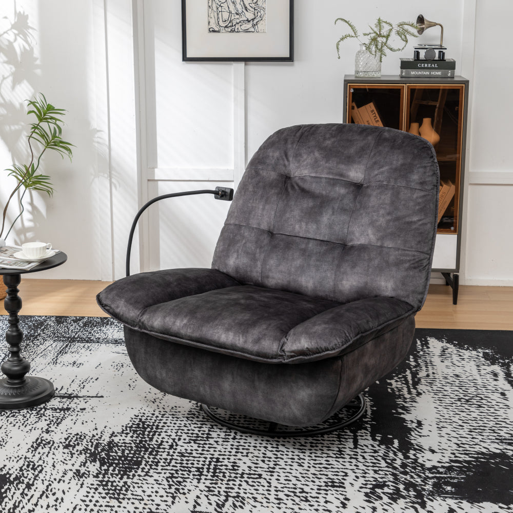 Natural brown recliner, reclining lazy chair, mobile phone holder, large and comfortable reading chair, swivel gliding rocking chair, gold-stamped velvet