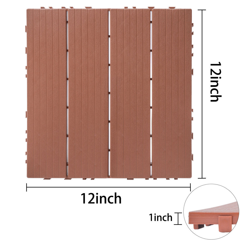 Plastic Interlocking Deck Tiles, 12.00"x12.00"(Pack of 44 ), Patio Flooring Outdoor Waterproof All Weather Use for Garden Poolside Front/Back Yard, Mahogany Colour