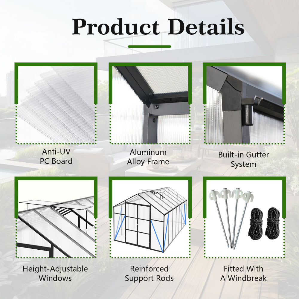 Newly marketed Gain height windproofaluminum greenhouse 8x14 FT Polycarbonate Greenhouse Raised Base and Anchor Aluminum Heavy Duty Walk-in Greenhouses for Outdoor Backyard in All Season