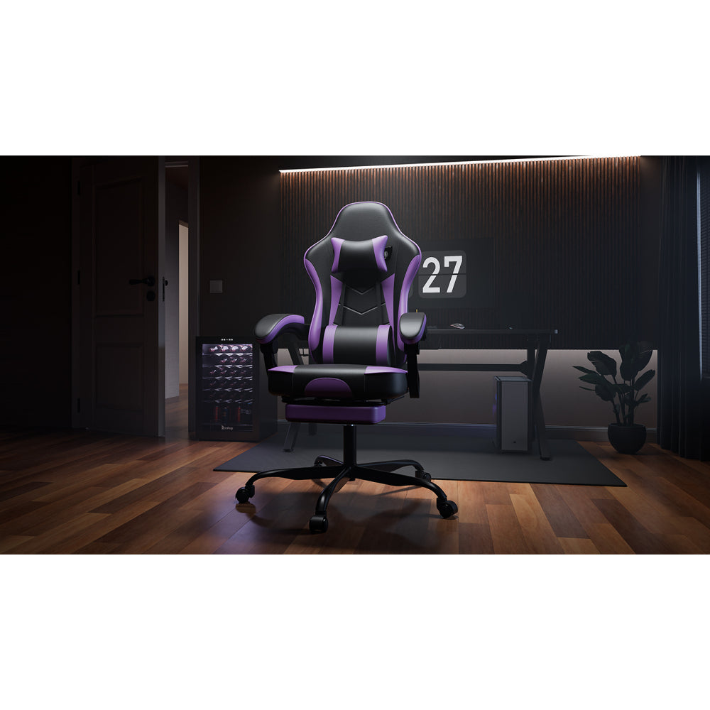 Gaming Chair, Ergonomic Computer Chair with Footrest and Massage Lumbar Support, Height Adjustable Swivel Video Game Chair for Adults, 300lb Max, Black Purple