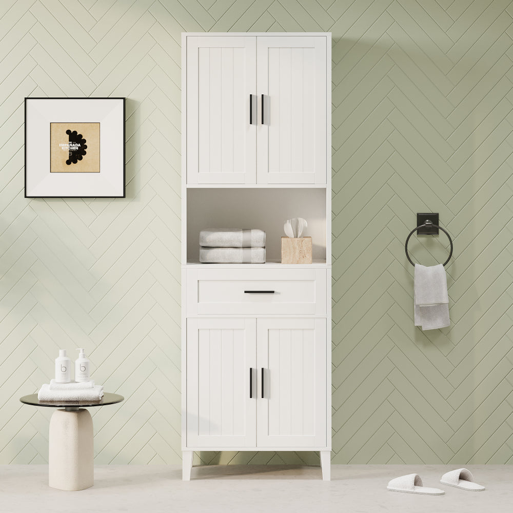 70.9" High Freestanding Tall Bathroom Cabinet with a Drawer, 2 Cabinets, 4 Soft-Close Doors, 2 Adjustable Shelves, Open Storage, for Bathroom, Living Room, Laundry Room