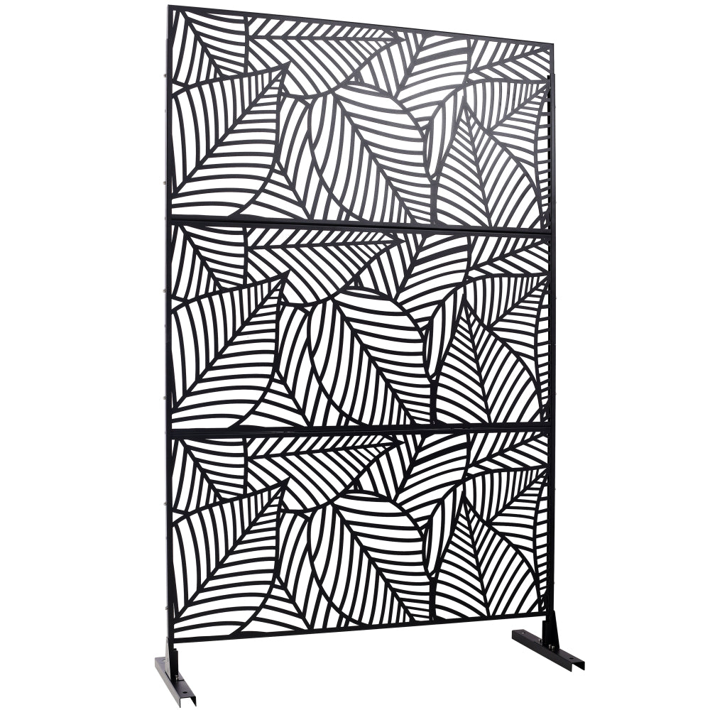 Outdoor & Indoor Privacy Screen Metal Privacy Screen 76" H×48" W, Freestanding Decorative Privacy Screen for Deck Balcony Patio, Privacy Fence Panels for Outside Lawn Garden PS111 BLACK