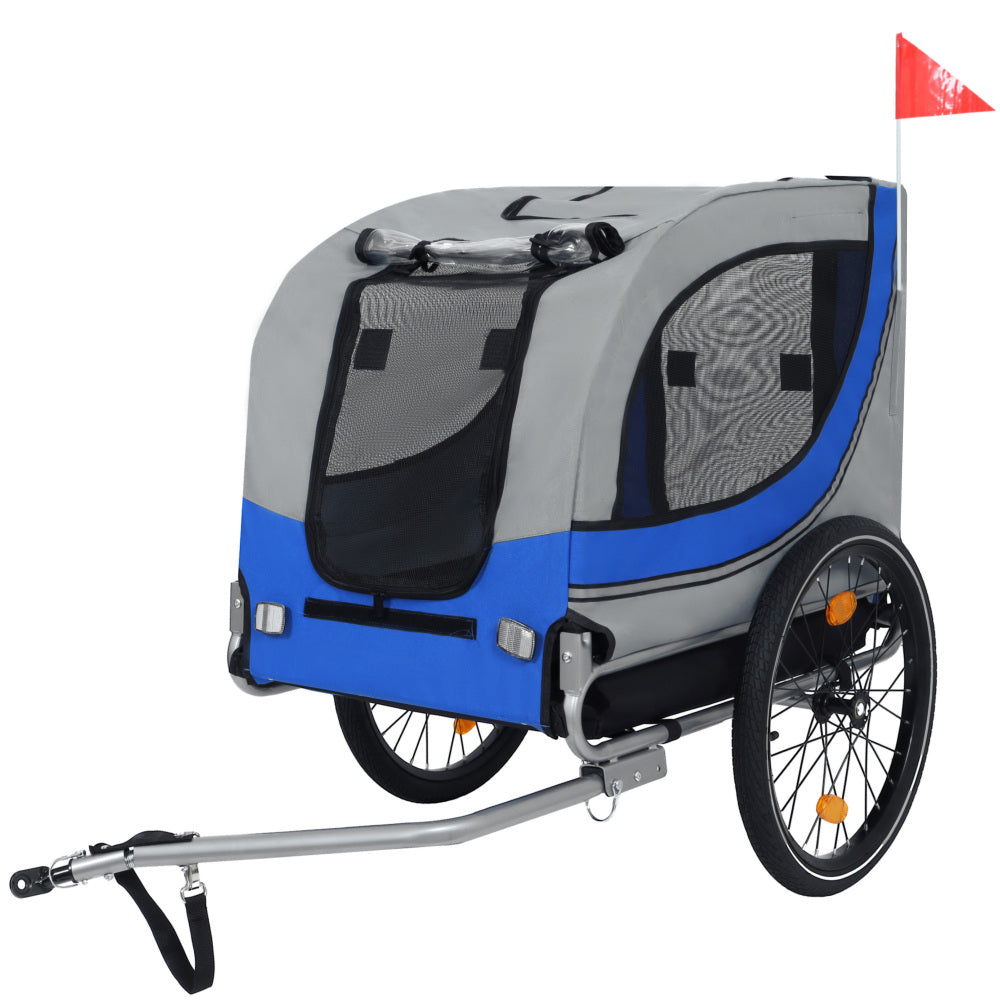 Large Folding Bike Trailer for Dogs – 66LB Capacity All-Terrain Pet Carrier, Durable Steel Frame for Cycling, Jogging, Camping & Outdoor Adventures, Gray- Blue