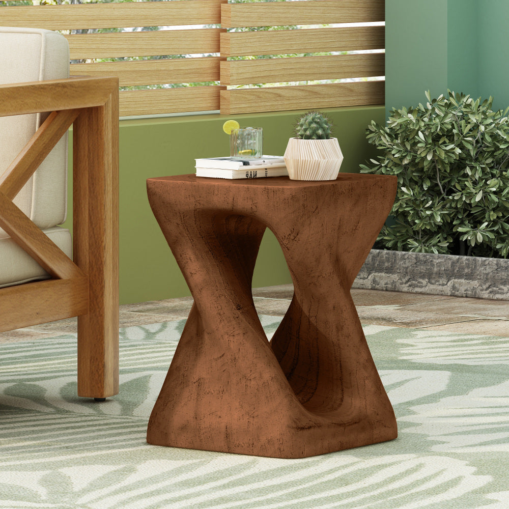 MGO Twist Shape Side Table, Wood-like texture, Black Color