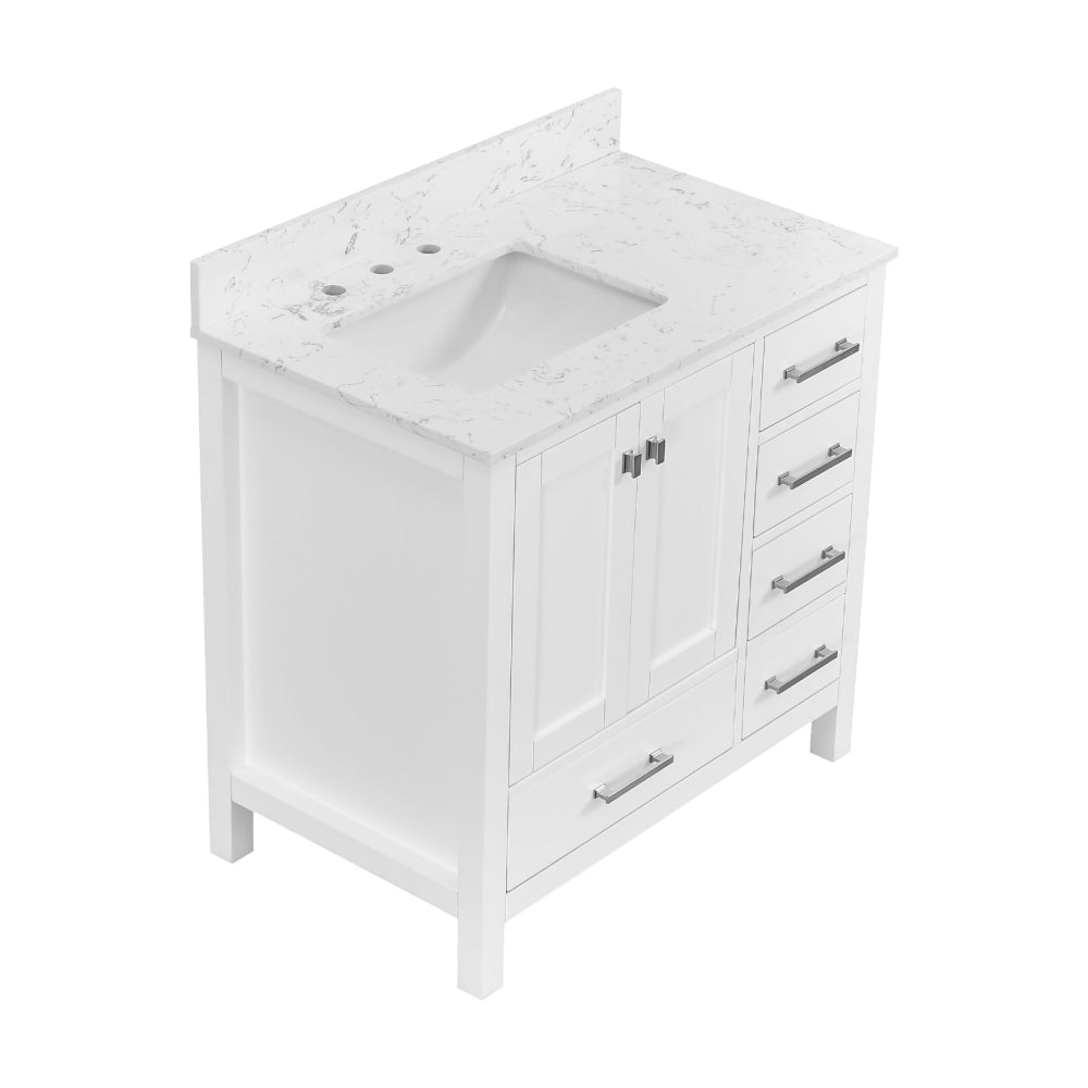 36'' Bathroom Vanity, Solid Wood Frame Bathroom Storage Cabinet, Freestanding Vanity Top with Basin