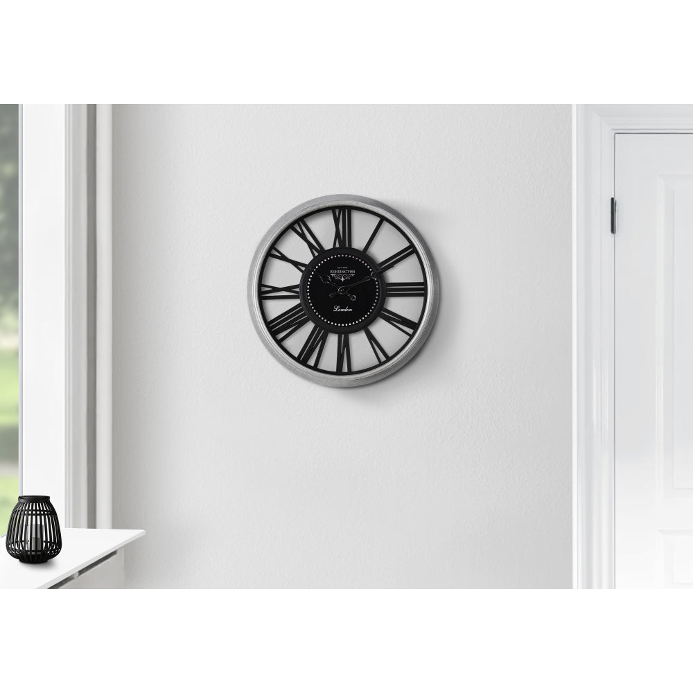 Clocks, 16" Round, Wall Clock, Silver, Black, Transitional