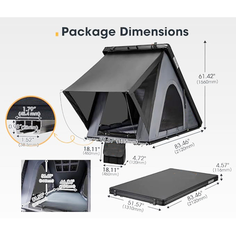 Thin And Light Version Rooftop Tent Hard Shell - Aluminium Roof Top Tent,With Tri-Color LED Strip Light & 1.97" Thick memory foam mattress,for Car SUV Truck Camping