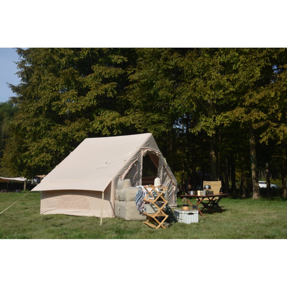 Inflatable Camping Tent Easy Setup 4 Season Glamping Tent with High Performance Inflatable Structure 4-6 Persons Waterproof Windproof Outdoor Self-Supporting Blow up Tent Air Tent Portable House Beige
