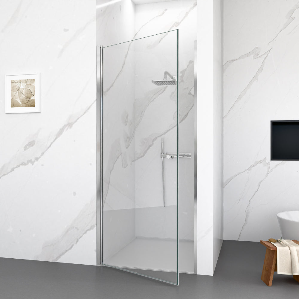 24" W x 72" H Semi-Frameless Circular Pivot Shower Door in Chrome With 1/4" (6mm) Thick SGCC Tempered Glass