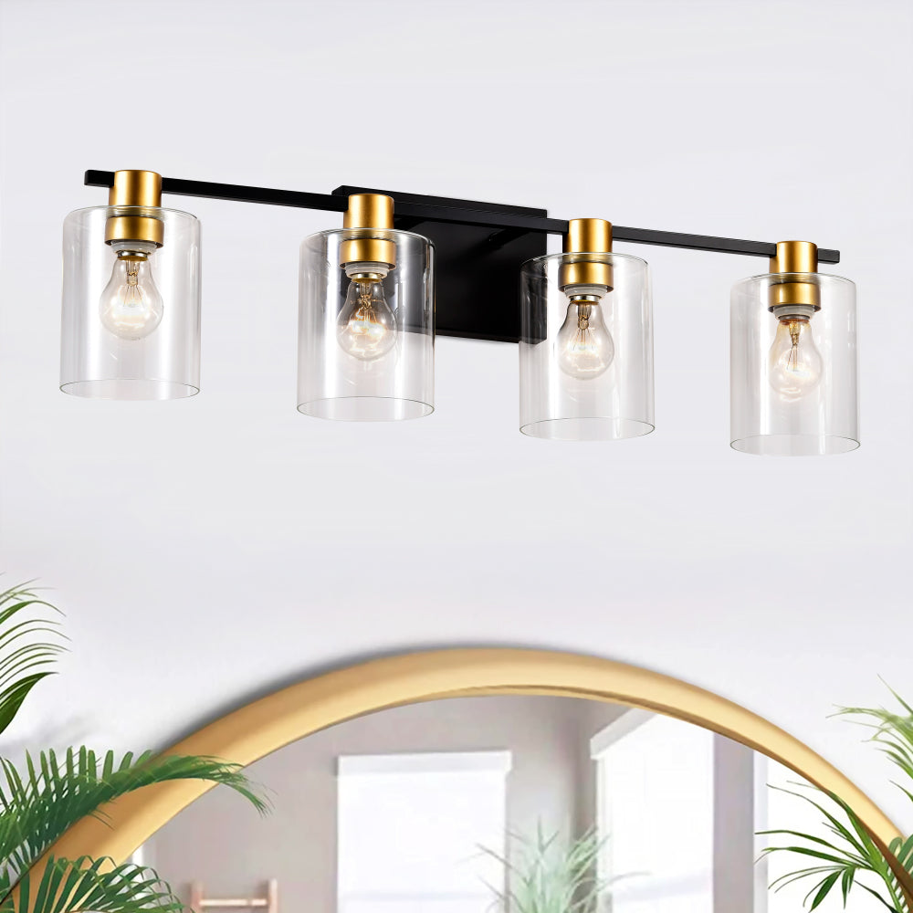 4-Light Bathroom Light Fixtures((Does Not Include Light Bulbs), Modern Vanity Lights with  Glass Shade, Vintage  Light Fixture Bathroom Over Mirror Wall Lights for Kitchen Dinning Room Bedroom Hallway