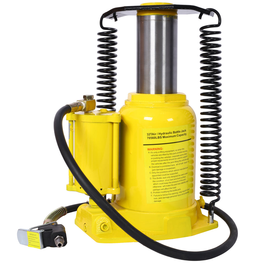 Air Hydraulic Bottle Jack, 32 Ton/70550 LBS All Welded Bottle Jack, 10-16.3 inch Lifting Range, Manual Handle and Air Pump, for Car, Pickup, Truck, RV, Auto Repair, Industrial Engineering ,Yellow