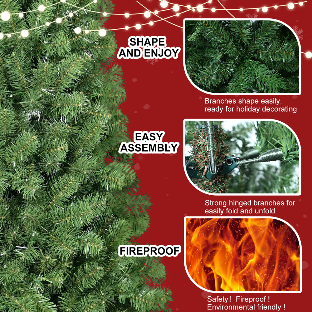 6ft Christmas Tree with Memory Wire, 760 Tips Hinged Artificial PVC Tree, Easy Setup Green Xmas Tree for Indoor Holiday Decoration