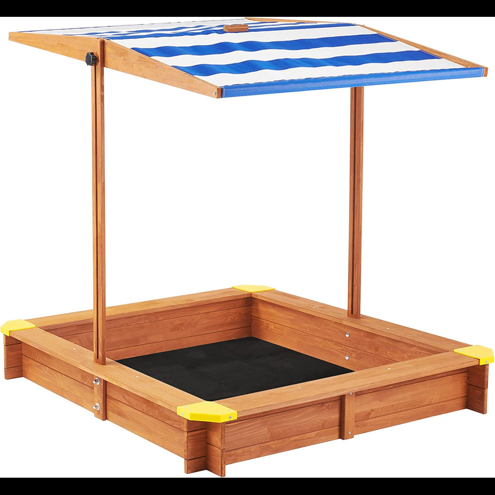 Kids Sandbox with Cover, 46" Wooden Sand Box w/Adjustable Canopy, Large Outdoor Cedar Sandpit for Backyard Play