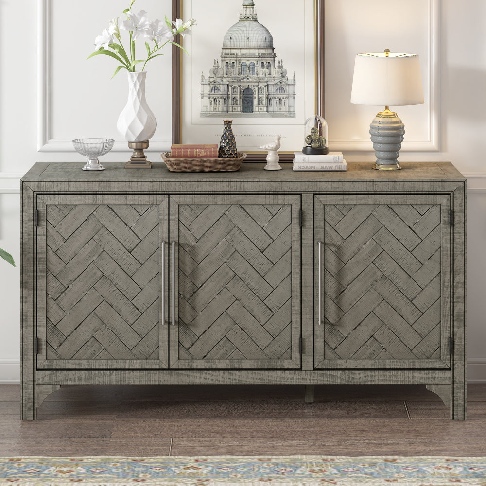 U_Style Designed Storage Cabinet Sideboard with MDF+Pine veneer , Adjustable Shelves, Suitable for Living Rooms, Entrance and Study Rooms.