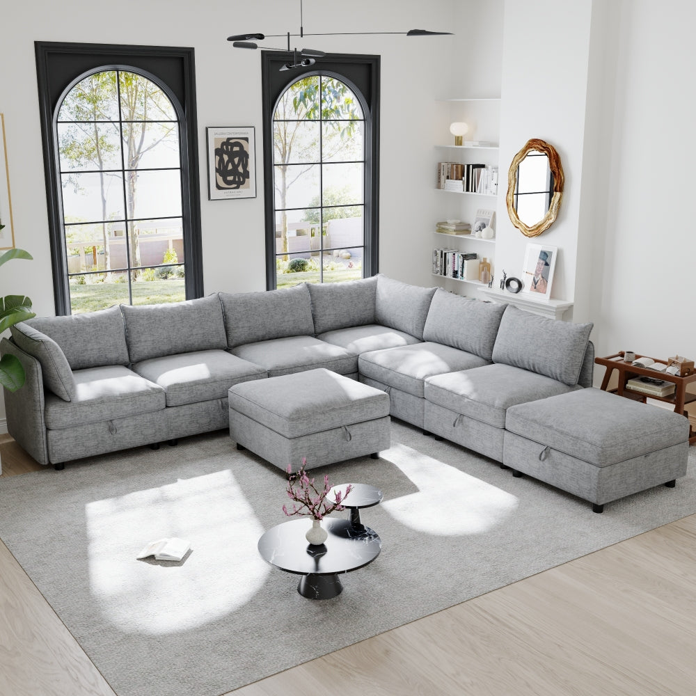 Armless Seat for Modular Sectional Sofa, Convertible Sofa Seat With Storage, Sleeper Sectional Sofa Set, Fabric Flexible Modular Combinations for Living Room(2PCS)