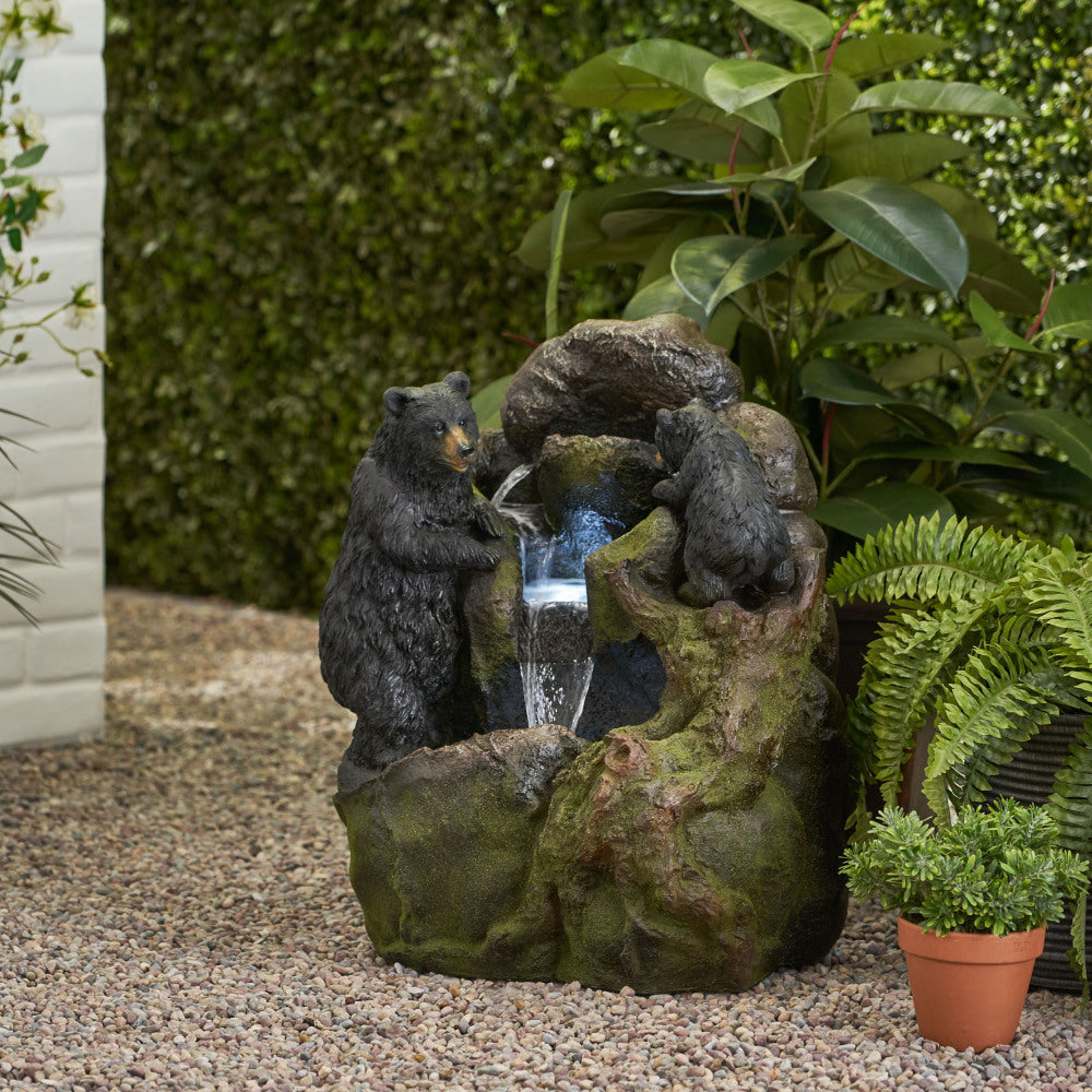 23.75" High Hand Crafted Weather Resistant Floor Fountain, Moss + Black