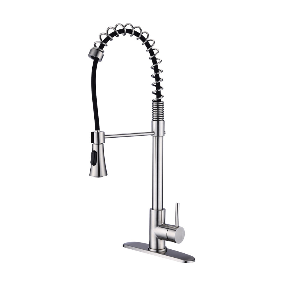 Brushed Nickel Single Handle Commercial Modern Spring High Arc Kitchen Faucet Water Filter System Bends as You Want