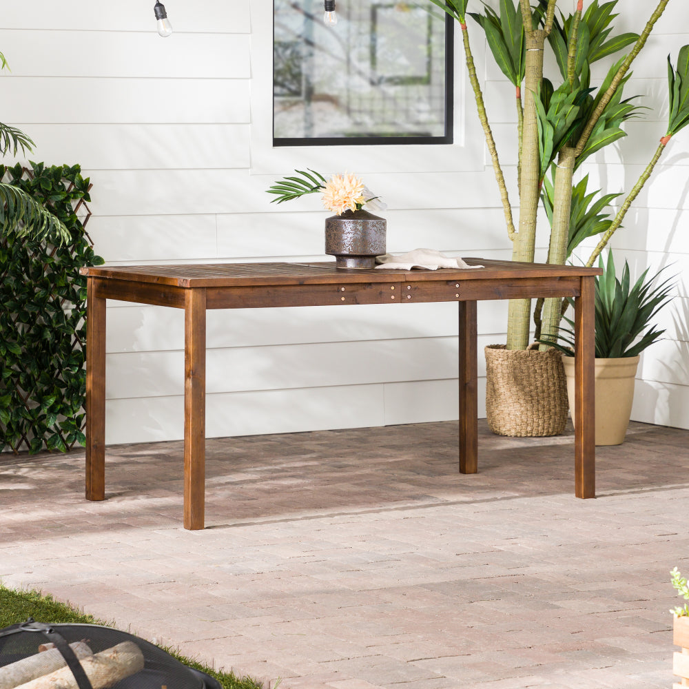 Contemporary Slat-Top Acacia Wood Outdoor Dining Table - Dark Brown