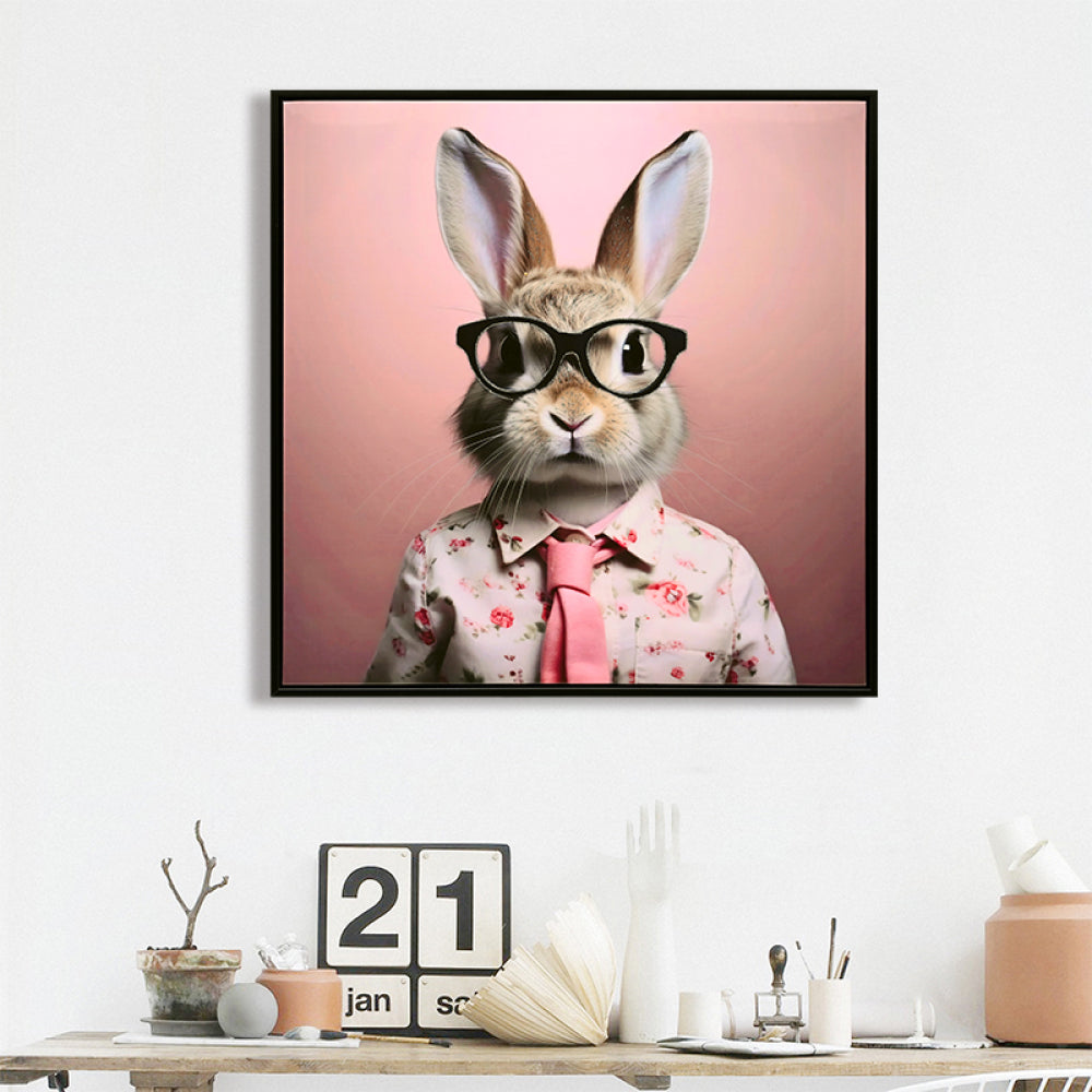 Stretched Canvas Print - Whimsical Rabbit in Blush Pink Suit for Nursery and Bedroom Wall Decoration decorative picture