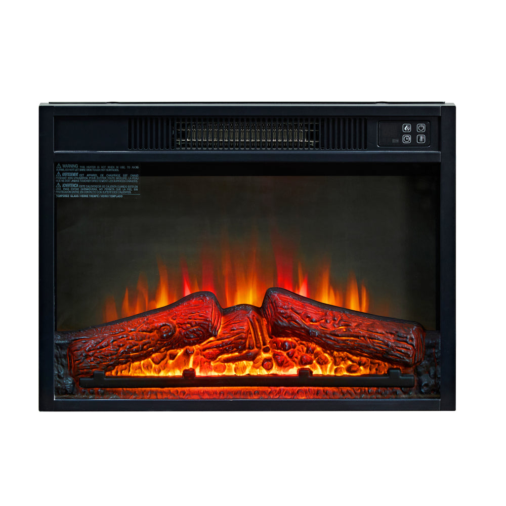 23" Electric Fireplace, 3DInfrared Black Fireplace Electric Insert Heater, with IR Remote Control, Glass View, Adjustable Realistic Logs & Flames, Indoor, 1400W