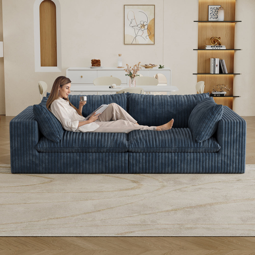 39.8" Cloud Sofa,Corduroy Fabric,Deep Seat Couches,Double-layer design,Removable  Cushion,No Assembly, DIY Combination for Living room, Bedroom,Conference room ,Apartment,Blue