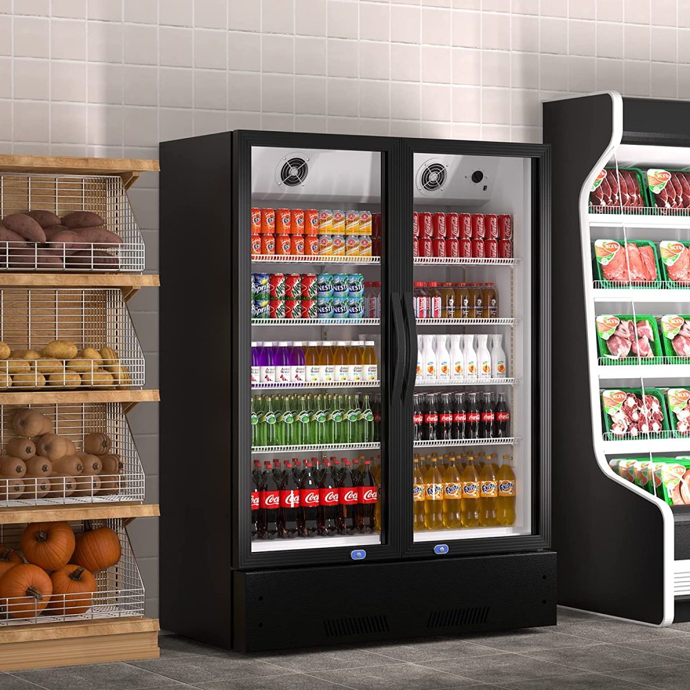 Commercial Display Refrigerator, Upright Swing Glass Door Merchandiser Fridge with LED Lightning, Reach-in Beverage Cooler for Shop Restaurant, ETL Approved, 17.1 Cu. Ft, Black