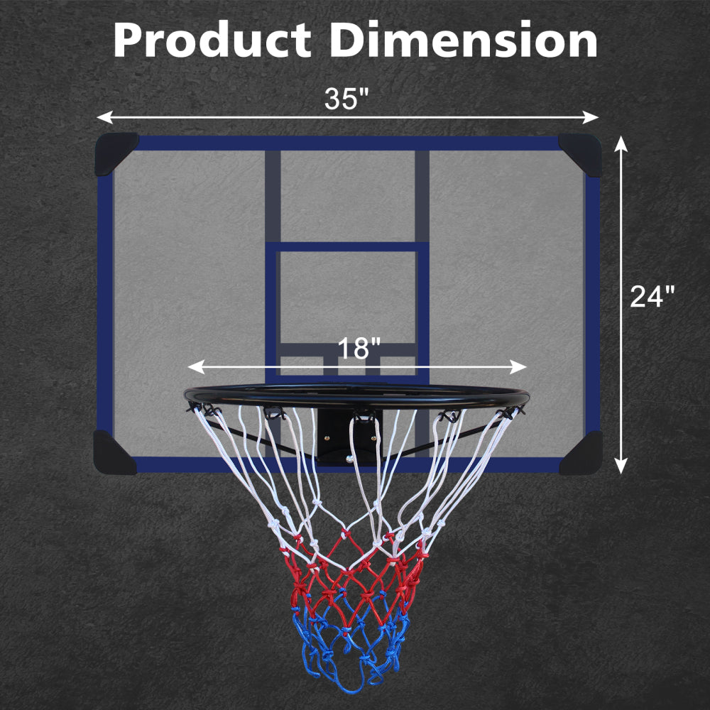 Wall-mounted basketball hoop, 35 x 24 inches shatterproof back, folding hoop, durable hoop and all-weather mesh for indoor and outdoor use