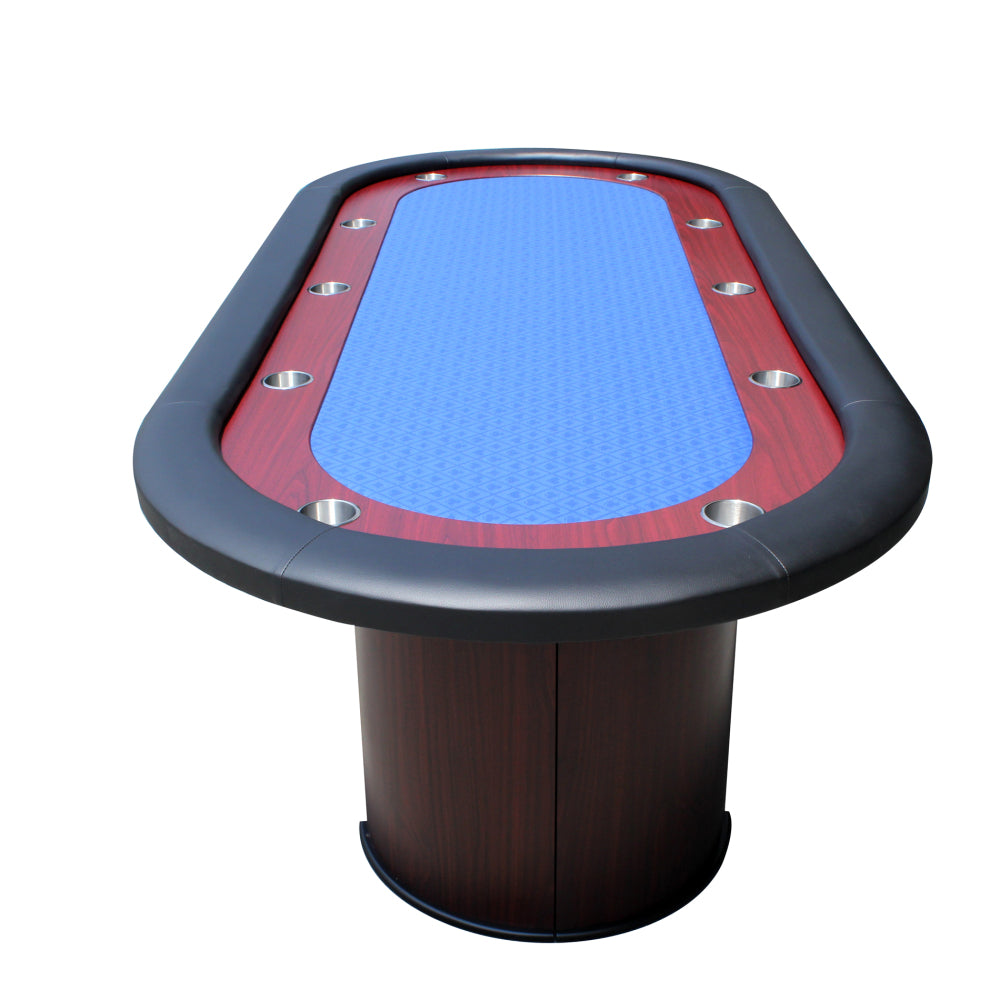 96" Poker Table for 10 Players with Speed Cloth Wooden Texture Racetrack Luna Legs Model 16365 Blue