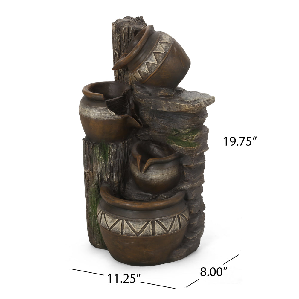 19.75" High Weather Resistant Floor Fountain with Light, 3 Tier Outdoor Fountain, Brown + Gray