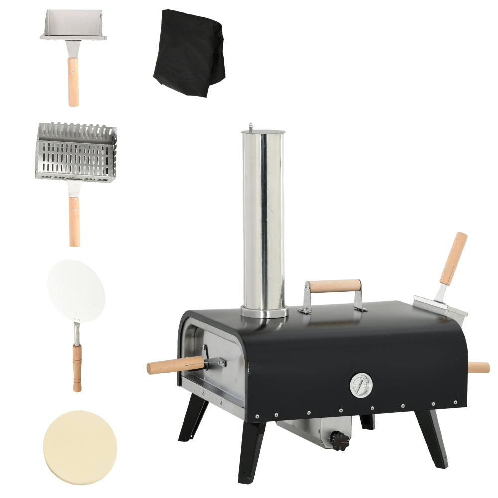 Outsunny Outdoor Pizza Oven with 12" Rotating Stone, Peel and Cover, Portable Pellet Wood Fired Pizza Maker with Foldable Legs, Stainless Steel Pizza Grill for Outside, Backyard, Outdoor Kitchen