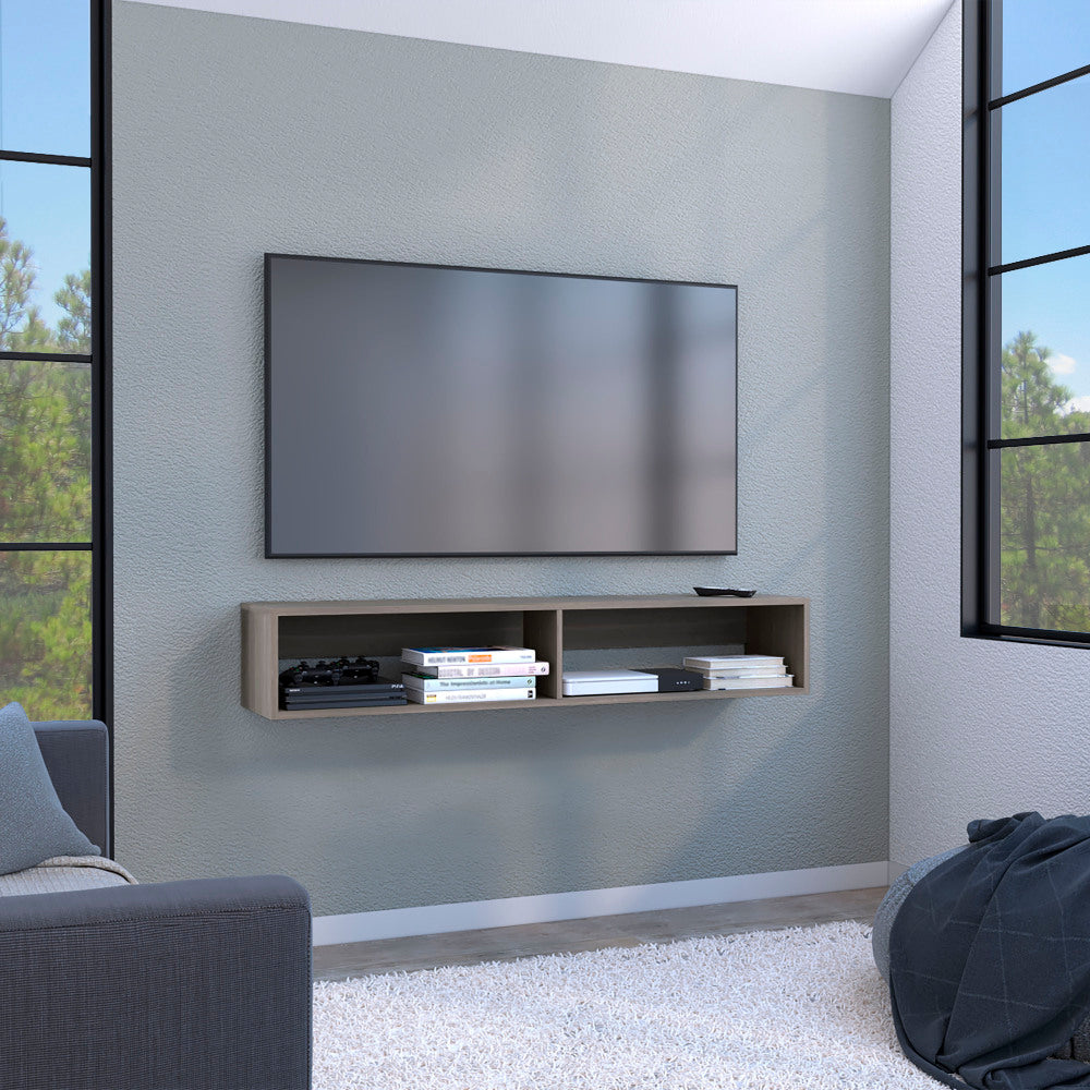 Warrior 59" Floating Tv Stand with Two open shelves, media compartments and cable management Light Gray