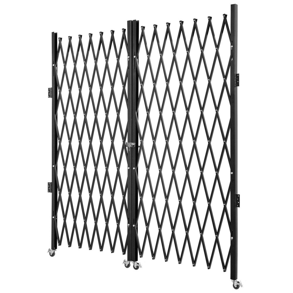 Double Folding Security Gate, 7.1' H x 12.5' W Folding Door Gate, Steel Accordion Security Gate, Flexible Expanding Security Gate, 360° Rolling Barricade Gate, Scissor Gate or Door with Keys