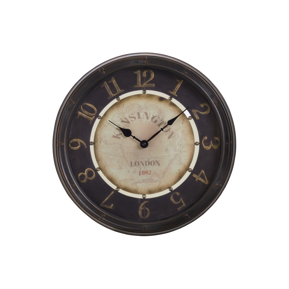 Clocks, 16" Round, Wall Clock, Antique Brown, Transitional